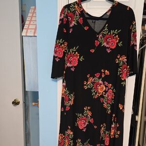 Karen Kane Black Dress with Red Floral Design
